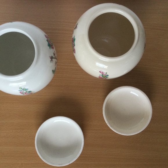 A pair of Vintage Sadler England Round Lidded Ginger Jars beautiful tree flower - Picture 6 of 7